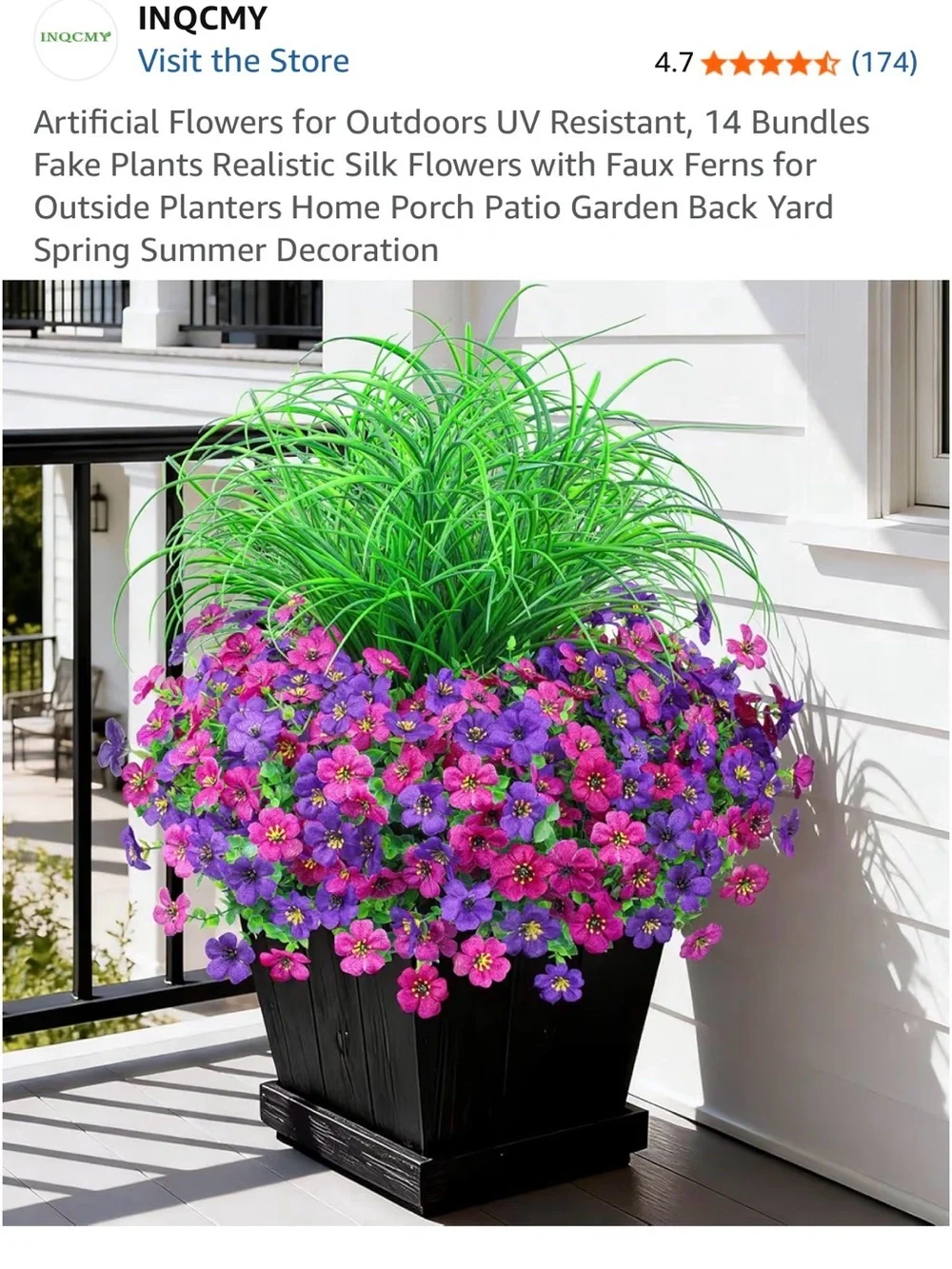 Artificial Outdoor Silk Flowers Planter in Purple & Pink